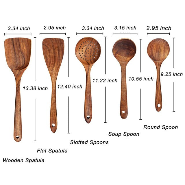 Luvikno | Elegant Økologisk Teak Kjøkkenredskap Samling for Hver Kokk - Non-Scratch & Easy to Clean