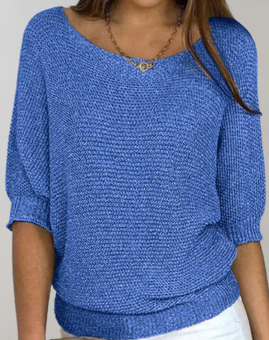 Luvik | Kaunis vyötärölle sopiva neule pyöreällä pääntiellä ja yksinkertaisilla puolpitkillä hihoilla