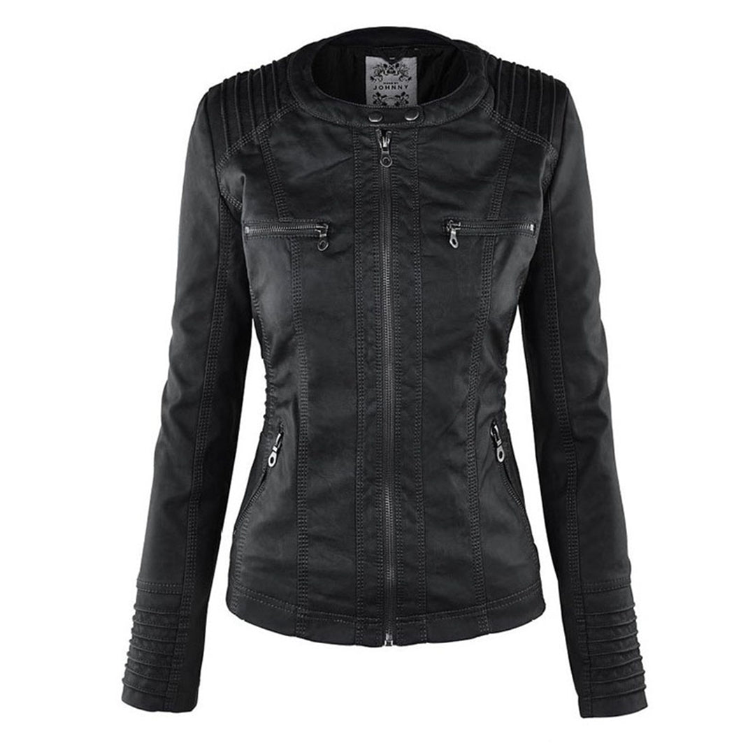 Luvik - Naisten kaksoisvuorattu nahkatakki hupulla